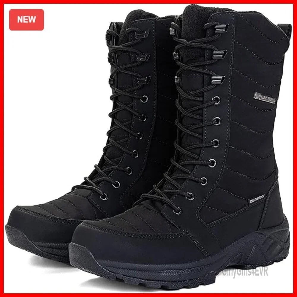 Waterproof Winter Snow Boots Warm Side Zipper Mid Calf Hiking Boots